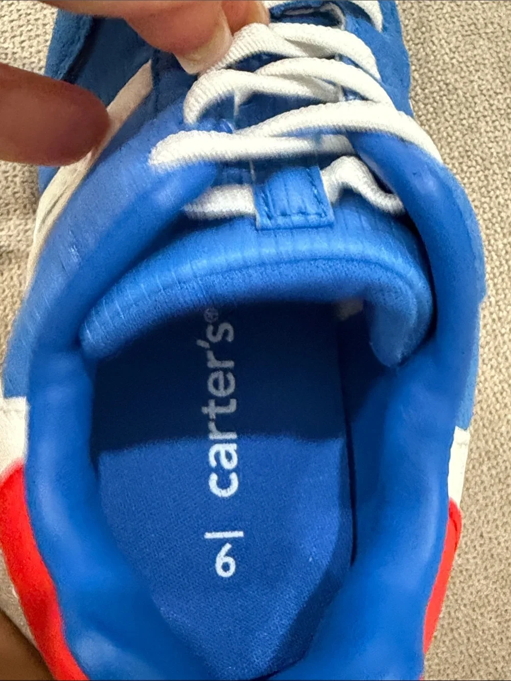 Carter’s Royal Blue Sneakers with White Stripes & Red Pull Tab – Size 9